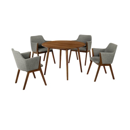 Armen Living Arcadia and Renzo 42" Round Charcoal and Walnut Wood 5 Piece Dining Set SETARDI5REWACH42